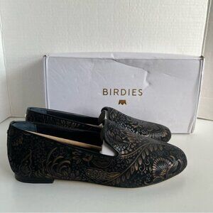 Birdies - Ladies, The Starling Flat - Black Floral Suede. Size: 9. NIB.